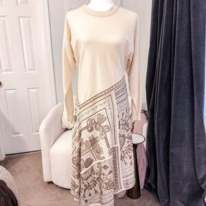Hermès Robe Patchwork Twillaine Dress Blanc Marbré NWT Silk Scarf Print